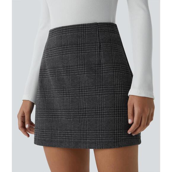 NWT Halara High Waisted 2-in-1 Houndstooth Plaid Mini Skirt Charcoal Black L - Picture 11 of 13